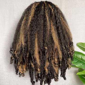 SOKU Afro Curly Lace Front Wig Synthetic Highlights Brown 20 Inch Kinky Straight with Curly Ends Crimp to Curl T Part Transparent Lace Front Wig for Black Women