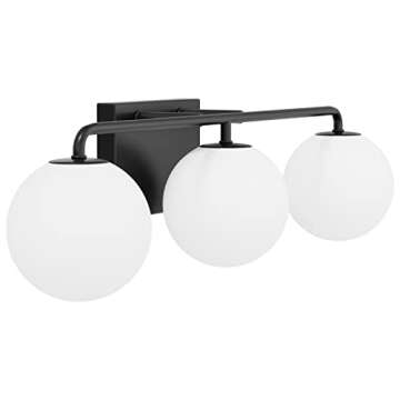 Tipace Mid Century Modern Bathroom Vanity Lights Fixtures 3-Light Black Milk White Globe Glass Industrial Vanity Lighting Over Mirror (Exclude Bulb)