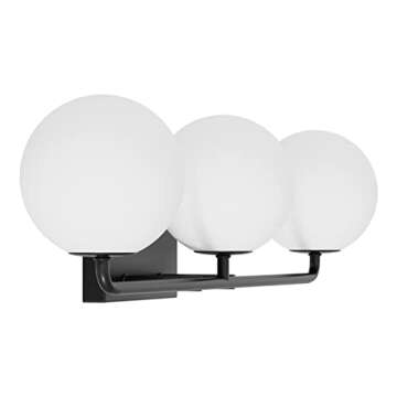 Tipace Mid Century Modern Bathroom Vanity Lights Fixtures 3-Light Black Milk White Globe Glass Industrial Vanity Lighting Over Mirror (Exclude Bulb)