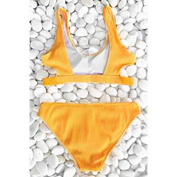 CUPSHE Women's Bikini Swimsuit Cutout Low Waisted Tank Two Piece Bathing Suit, L Yellow