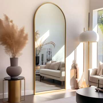 NeuType 71"x24" Arched Full Length Mirror Large Arched Mirror Floor Mirror with Stand Large Bedroom Mirror Standing or Leaning Against Wall Aluminum Alloy Frame Dressing Mirror, Gold