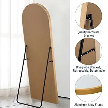 NeuType 71"x24" Arched Full Length Mirror Large Arched Mirror Floor Mirror with Stand Large Bedroom Mirror Standing or Leaning Against Wall Aluminum Alloy Frame Dressing Mirror, Gold