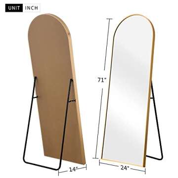 NeuType 71"x24" Arched Full Length Mirror Large Arched Mirror Floor Mirror with Stand Large Bedroom Mirror Standing or Leaning Against Wall Aluminum Alloy Frame Dressing Mirror, Gold