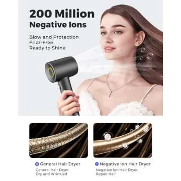 Hair Dryer - Bopcal Ionic Blow Dryer with Concentrator for All Hair Types,110000 RPM High-Speed Fast Drying Lightweight and Quiet, 200 Million Negative Ions Dryer with Thermo-Control (1500w)