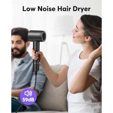Hair Dryer - Bopcal Ionic Blow Dryer with Concentrator for All Hair Types,110000 RPM High-Speed Fast Drying Lightweight and Quiet, 200 Million Negative Ions Dryer with Thermo-Control (1500w)