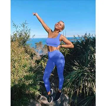OYS Workout Sets for Women 2 Piece Seamless High Waist Yoga Leggings Running Sports Bra Outfits Gym Clothes Blue