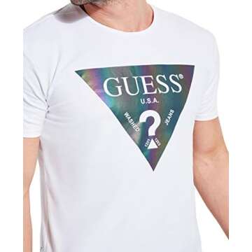 GUESS Men's Crewneck Short Sleeve Color Shades Tee, True White, X-Large