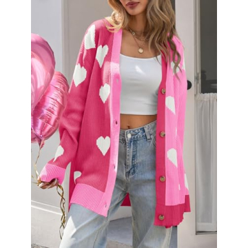 Saodimallsu Women’s Heart Cardigan - Cute Oversized Sweater