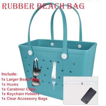 futaiphy Large Rubber Beach Bag, Waterproof Sandproof OutdoorTote Bag, Durable Open Tote Bag with Holes for Beach Sports, Xl-green