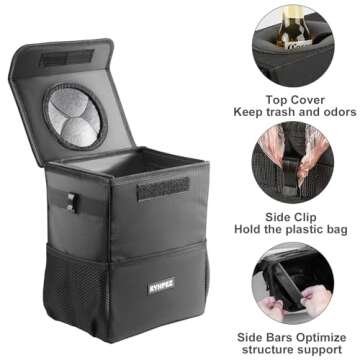 Ryhpez Car Trash Can with Lid - Car Trash Bag Hanging with Storage Pockets Collapsible and Portable Car Garbage Bin