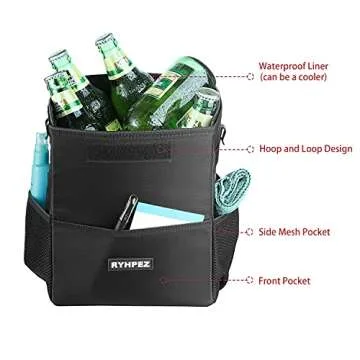 Ryhpez Car Trash Can with Lid - Car Trash Bag Hanging with Storage Pockets Collapsible and Portable Car Garbage Bin