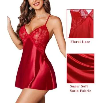 Avidlove Christmas Lingerie Satin Nightgown Sexy Lingerie Lace Lingerie Set Sexy Babydoll V Neck Sle...
