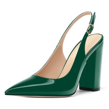 Kayarevna Women's Pointed Toe Slingback Heels - Elegant Dark Green Shoes