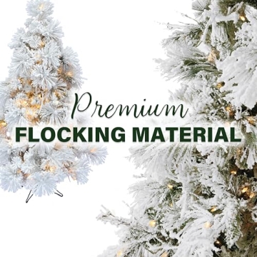 Fraser Hill Farm 7.5-Ft. Mountain Pine Flocked Artificial Christmas Tree with Warm White LED Lights and Stand, Prelit Foldable Fake Tree with Realistic Snowy Foliage for Home Decoration