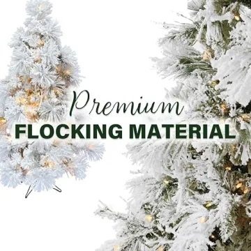 Fraser Hill Farm 7.5-Ft. Mountain Pine Flocked Artificial Christmas Tree with Warm White LED Lights and Stand, Prelit Foldable Fake Tree with Realistic Snowy Foliage for Home Decoration