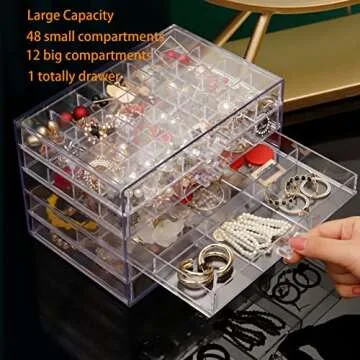 Acrylic Jewelry Box With 5 Drawers Clear Earring Storage Organizer Display Case Earring Organizer Box with Compartment Tray Transparent Jewelry Holder Organizer for Earrings Necklace Rings Bracelet