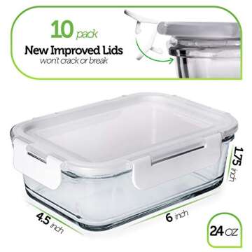 PrepNaturals 10 Pack Glass Food Storage Containers with Lids - Leakproof Glass Meal Prep Containers - Bento Box for Lunch - Dishwasher, Microwave, Oven & Freezer Safe (Multi-Compartment)