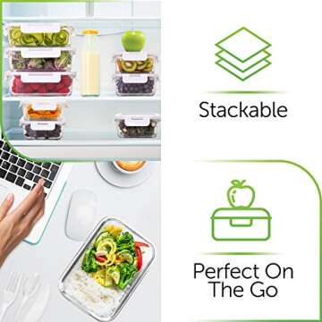 PrepNaturals 10 Pack Glass Food Storage Containers with Lids - Leakproof Glass Meal Prep Containers - Bento Box for Lunch - Dishwasher, Microwave, Oven & Freezer Safe (Multi-Compartment)