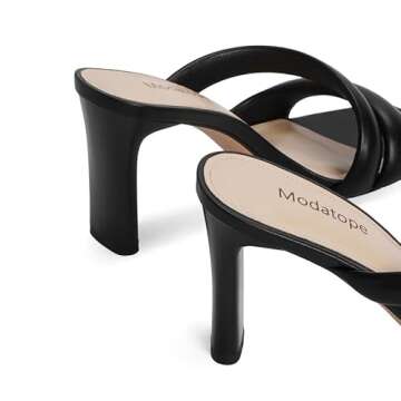 Modatope Black Sandals for Women Peep Open Square Toe Mule Heels Chunky Block Slip On Backless 3 Inch Summer Heels Dress Shoes Heeled Slides High Heel Slippers Size 6.5