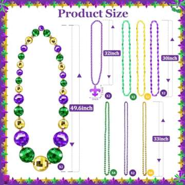 20 Pcs Mardi Gras Beads Necklaces with 49.6" Jumbo Balls Necklace Assorted Carnival Necklace Bulk Pu...