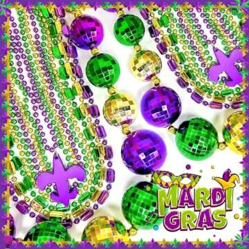 20 Pcs Mardi Gras Beads Necklaces with 49.6" Jumbo Balls Necklace Assorted Carnival Necklace Bulk Purple Green Gold Metallic Beaded Decorations Mardi Gras Accessory Parades Party Favor for Kids Women
