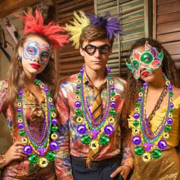 20 Pcs Mardi Gras Beads Necklaces with 49.6" Jumbo Balls Necklace Assorted Carnival Necklace Bulk Purple Green Gold Metallic Beaded Decorations Mardi Gras Accessory Parades Party Favor for Kids Women