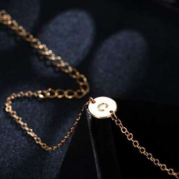 Initial Charm Bracelets 18K Gold Plated Stainless Steel Dainty Small Round Coin Disc Initial Bracelet Engraved Letters B Personalized Name Bracelet for Women