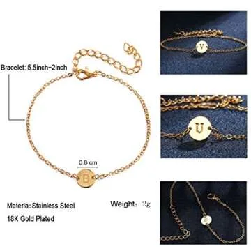 Personalized Initial Charm Bracelets for Women 18K Gold Plated