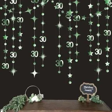Sage Green 30th Birthday Decorations Number 30 Circle Dot Twinkle Star Garland Metallic Streamer Banner Backdrop for Womens Cheers to 30 Years Old Dirty Thirty Happy 30th Anniversary Party Supplies