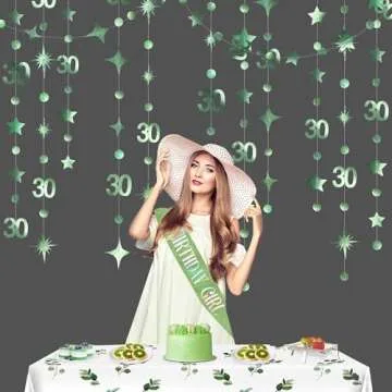 Sage Green 30th Birthday Decorations Number 30 Circle Dot Twinkle Star Garland Metallic Streamer Banner Backdrop for Womens Cheers to 30 Years Old Dirty Thirty Happy 30th Anniversary Party Supplies