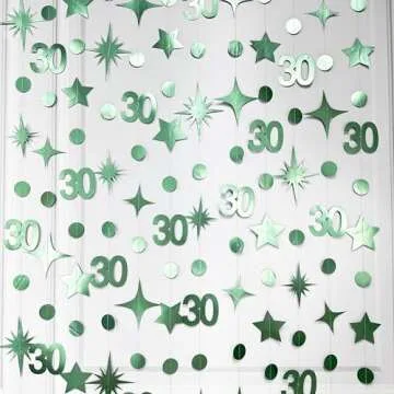 Sage Green 30th Birthday Decorations Number 30 Circle Dot Twinkle Star Garland Metallic Streamer Banner Backdrop for Womens Cheers to 30 Years Old Dirty Thirty Happy 30th Anniversary Party Supplies