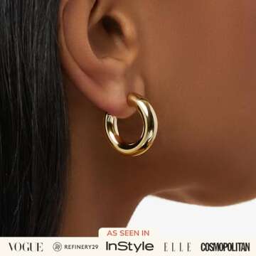 Ana Luisa Tia Gold Hoop Earrings - 14K Gold Plated Trendy, Chunky Hoop Earrings - Hypoallergenic, Wa...