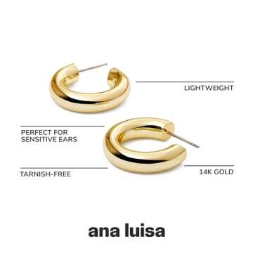 Ana Luisa Tia Gold Hoop Earrings - 14K Gold Plated Trendy, Chunky Hoop Earrings - Hypoallergenic, Water-Resistant, Tarnish-Free Earrings - Ana Luisa Jewelry Earrings - Valentine's Day Gifts for Her