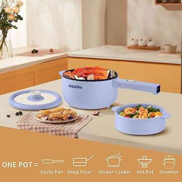 Dezin Electric Cooker, 2L Non-Stick Sauté Pan, Rapid Noodles Cooker, Mini Pot for Steak, Egg, Fried Rice, Ramen, Oatmeal, Soup with Power Adjustment, College Dorm Room Essential(Egg Rack Included)