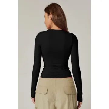 Flattering QINSEN Long Sleeve Square Neck Top for Women