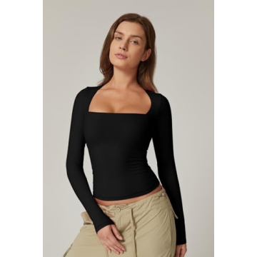 Flattering QINSEN Long Sleeve Square Neck Top for Women