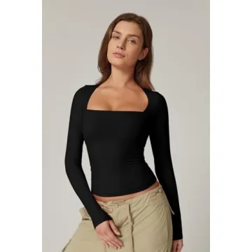 Flattering QINSEN Long Sleeve Square Neck Top for Women