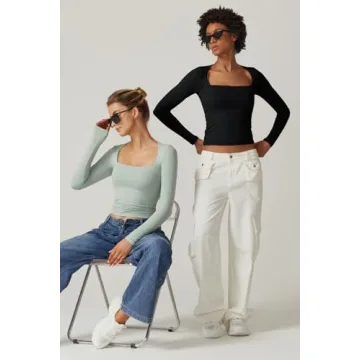 Flattering QINSEN Long Sleeve Square Neck Top for Women