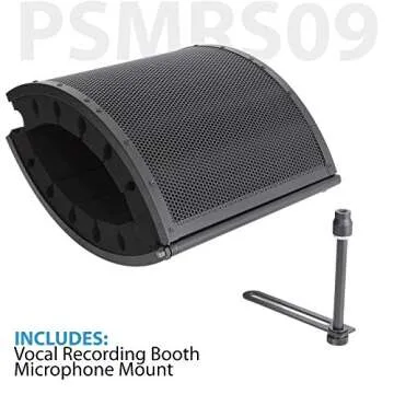 PyleUsa Mini Portable Vocal Recording Booth - Use with Standard Microphone,Isolation Noise Filter Reflection Shield for Studio Quality Audio - Dual Acoustic Foam Soundproof Panel PSMRS09 Black