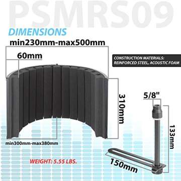 PyleUsa Mini Portable Vocal Recording Booth - Use with Standard Microphone,Isolation Noise Filter Reflection Shield for Studio Quality Audio - Dual Acoustic Foam Soundproof Panel PSMRS09 Black