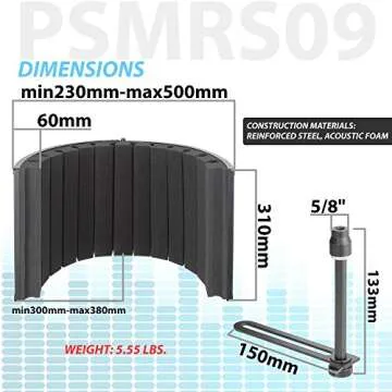 PyleUsa Mini Portable Vocal Recording Booth - Use with Standard Microphone,Isolation Noise Filter Reflection Shield for Studio Quality Audio - Dual Acoustic Foam Soundproof Panel PSMRS09 Black