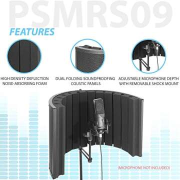 PyleUsa Mini Portable Vocal Recording Booth - Use with Standard Microphone,Isolation Noise Filter Reflection Shield for Studio Quality Audio - Dual Acoustic Foam Soundproof Panel PSMRS09 Black