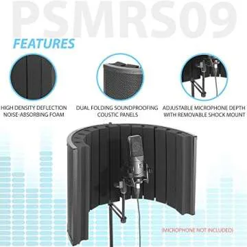 PyleUsa Mini Portable Vocal Recording Booth - Use with Standard Microphone,Isolation Noise Filter Reflection Shield for Studio Quality Audio - Dual Acoustic Foam Soundproof Panel PSMRS09 Black