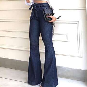 Pantete Women's High Waisted Bell Bottom Jeans - Trendy and Comfortable Flare Pants with Belt