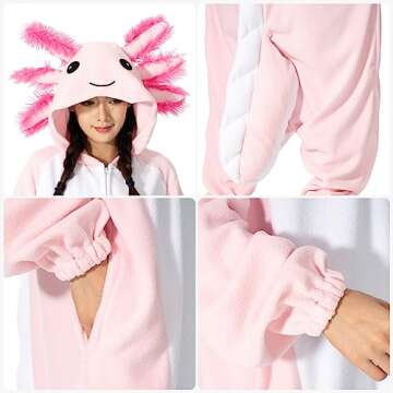 Supodon Adult Onesie Animal Costume Pajamas Unisex Cosplay Sleepwear Halloween Jumpsuit for Men Women,pink