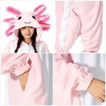 Supodon Adult Onesie Animal Costume Pajamas Unisex Cosplay Sleepwear Halloween Jumpsuit for Men Women,pink