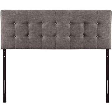 HOME BI Upholstered Curved Shape Linen Fabric Headboard Full/Queen Size with Nailhead Trim, Smoke