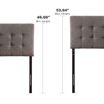 HOME BI Upholstered Curved Shape Linen Fabric Headboard Full/Queen Size with Nailhead Trim, Smoke