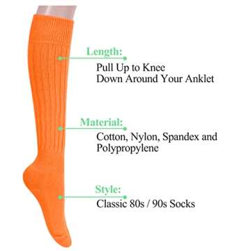 Zmart Orange Slouch Socks - Vibrant Retro Long Tube Socks