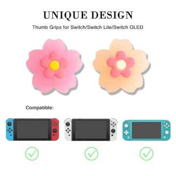 PERFECTSIGHT Switch Joycon Thumb Grip Caps, Kawaii Cute Sakura Soft Silicone Joystick Cover Compatib...